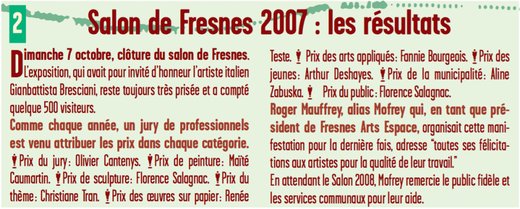 Salon de Fresnes 2007 : les résultats